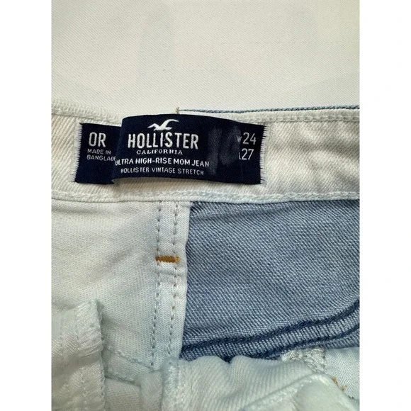 Hollister Mom Jeans Blue White Ultra High Rise Two Tone W24 L27 - Picture 3 of 5